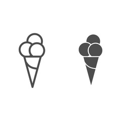 Poster - Ice cream line and solid icon, Summer concept, three ice cream balls in cone waffle sign on white background, Ice-cream icon in outline style for mobile concept and web design. Vector graphics.