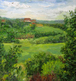 Fototapeta Miasto - View from the hill in Russia, oil painting