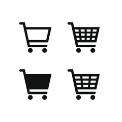Poster - Shopping cart icon symbol collection. Simple shape web store button set. Flat online shop logo sign. Vector illustration image. Isolated on white background.