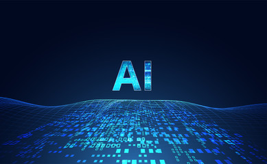 Poster - Abstract technology Ai computing concept working data of Artificial intelligence and futuristic digital for future on dark blue background.