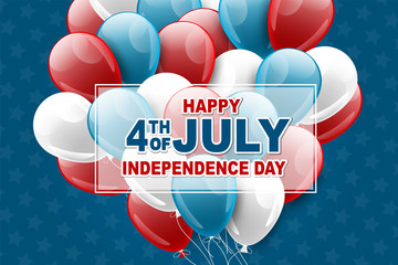 Wall Mural - Happy 4th of July background. United States of America independence day holiday design with blue, red, and white balloons. Vector illustration.