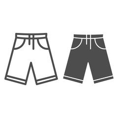 Poster - Shorts line and solid icon, Summer concept, Men bermuda shorts sign on white background, Swimming trunks icon in outline style for mobile concept and web design. Vector graphics.