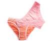 Set of panties isolated on a white background. Panties for the girl. Kit of women's panties. Pink underwear.