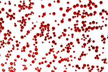 Red Rhinestones On A White Background, Top Photo. Design For Text