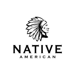 American Native Indian Chief Headdress Logo Design illustration