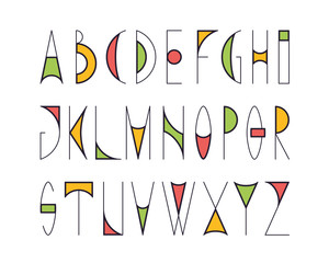 Leinwandbilder - Line and color english alphabet, bright shapes' graphical decorative type.