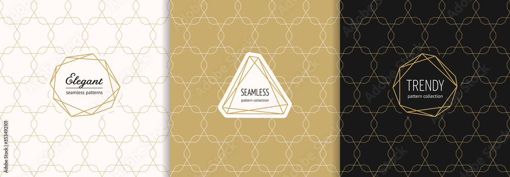 Vector golden geometric seamless patterns with stylish minimal labels ...