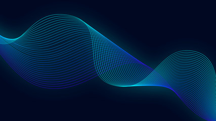 Poster - Abstract background with wave. Flowing colorful dynamic lighting blue lines. Vector illustration.