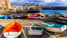 Travel In Grand Canary Island - Traditional Fishing Village Puerto De Sardina With Old Colorful Boats