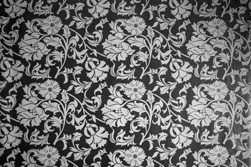 Poster - black and white seamless pattern with floral elements background