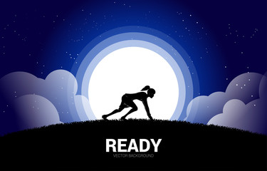 Aufkleber - Silhouette of businesswoman ready to run in the moon and star. Concept of business mission vision and goal.
