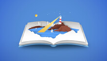 Open Book Of 3d Papercut Beach Sea Coast