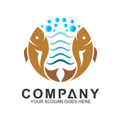 two fish logo in circle shape,fishing vector logo