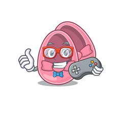 Poster - Mascot design style of baby girl shoes gamer playing with controller