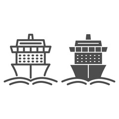 Poster - Cruise ship line and solid icon, Summer journey concept, Ship with waves sign on white background, Cruise travel boat icon in outline style for mobile concept and web design. Vector graphics.