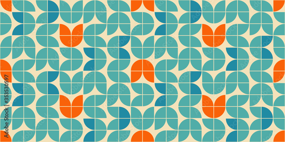 Mid century modern style seamless vector pattern with geometric floral ...