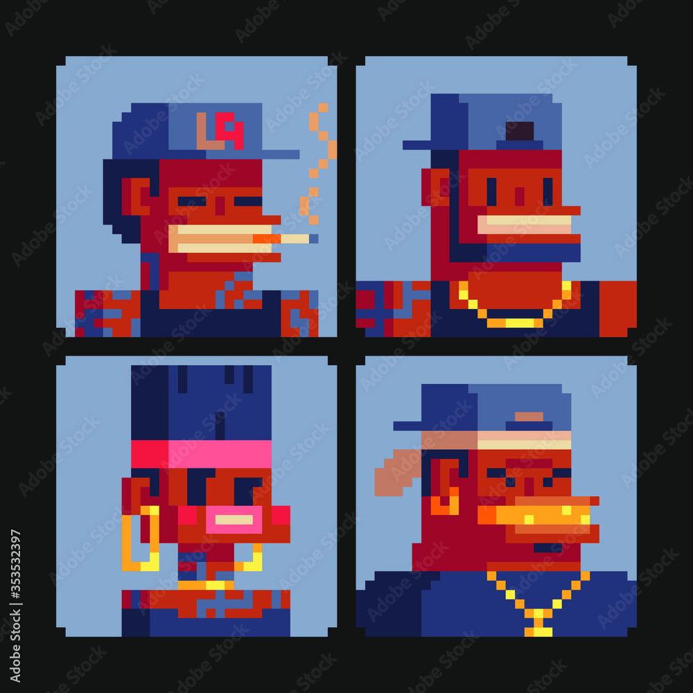 Pixel Art Rappers Vector de Stock Gangsters characters pixel art set, smoking gangsta rap ...