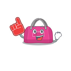 Sticker - Woman sport bag in cartoon drawing character design with Foam finger