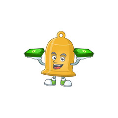 Poster - A cheerful bell cartoon mascot design having some money on hands