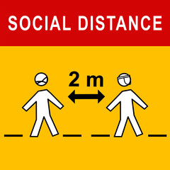 Coronavirus covid-19.warning icon symbol to keep the distance.People with face mask distancing between 2m.people in public mall.Physical distance.New normal, Healthcare, People.illustration vector.