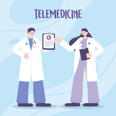 Sticker - telemedicine, physicians professional staff medical treatment and online healthcare services