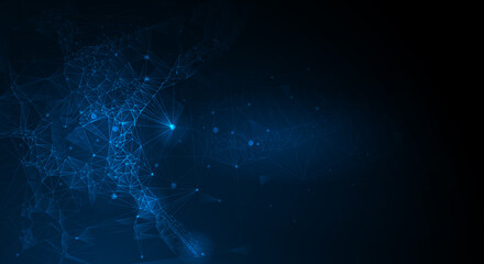 Fototapete - Vector illustration molecule,Connected lines with dots,technology on blue background. Abstract internet network connection design for web site.Digital data,communication,science and futuristic concept