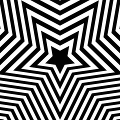 Abstract optical illusion background with a star. Black and white. Vector.