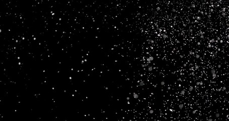 Wall Mural - snow falling and blowing in several directions over a black background.