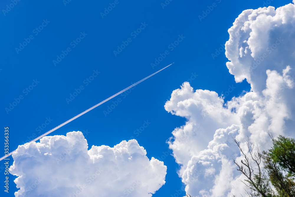 飛行機雲 飛行機雲と夏空 Stock Photo | Adobe Stock