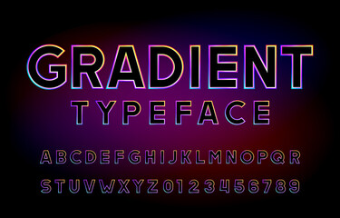 Poster - Gradient alphabet font. Abstract glowing letters and numbers. Stock vector typeface for your typography design. Abstract blurred background.