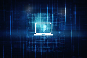 Poster - 2d rendering laptop with shield 
    