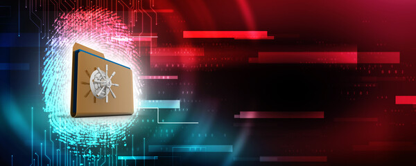Poster - Yellow folder and lock. Data security concept. 3D rendering