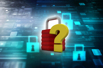 Poster - 3d rendering question mark with lock