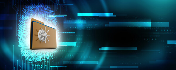Poster - Yellow folder and lock. Data security concept. 3D rendering