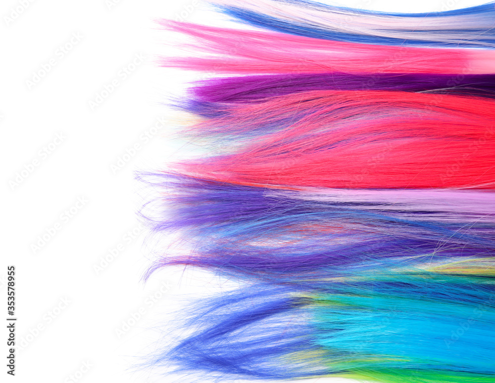 Colorful hair strands on white background