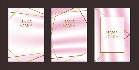 Wedding invitation card pink silk concept with gold frame template