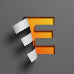 Fototapete - Curl paper font 3d rendering letter E