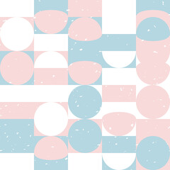 Aufkleber - Modern vector abstract seamless geometric pattern with semicircles, squares and circles in retro scandinavian style. Pastel colors shapes with worn out texture on white background.