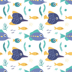 Wall Mural - Childish seamless pattern with fish.