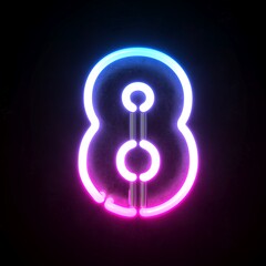 Poster - Neon 3d font, blue and pink neon light 3d rendering, number 8