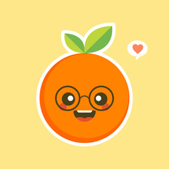 cute and kawaii Cartoon character orange. Healthy Happy Organic Fruit Character Illustration. Citrus fruits that are high in vitamin C. Sour, helping to feel fresh.
