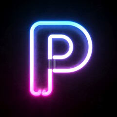 Poster - Neon 3d font, blue and pink neon light 3d rendering, letter P