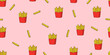 French fries seamless pattern. Fast food wallpaper texture. Vector