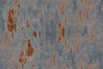 wall with old paint with scuffs and scratches gray with red spots,