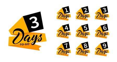 Canvas Print - Countdown banners. One, two, three, four, five, six, seven, eight, nine of days left to go. Count time sale. Flat badges, stickers, tag, label. Number 1, 2, 3, 4, 5, 6, 7, 8, 9 of days left to go.