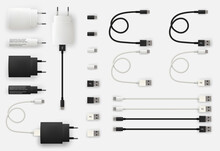 Realistic 3D USB Micro Cables, Connectors, Sockets And Plug