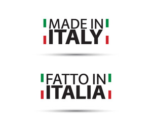 Wall Mural - Two simple vector symbols Made in Italy. In the Italian language Fatto in Italia. Simple vector symbol with Italian tricolor isolated on white background