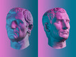 Statue of Guy Julius Caesar Octavian Augustus. Creative concept colorful neon image with ancient roman sculpture Guy Julius Caesar Octavian Augustus head. Cyberpunk, vaporwave and surreal art style.