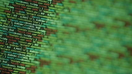 Green code programming monitor background. Green screen.  Software development abstract background.