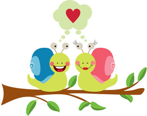 Wall Mural - Couple of snails on tree branch
